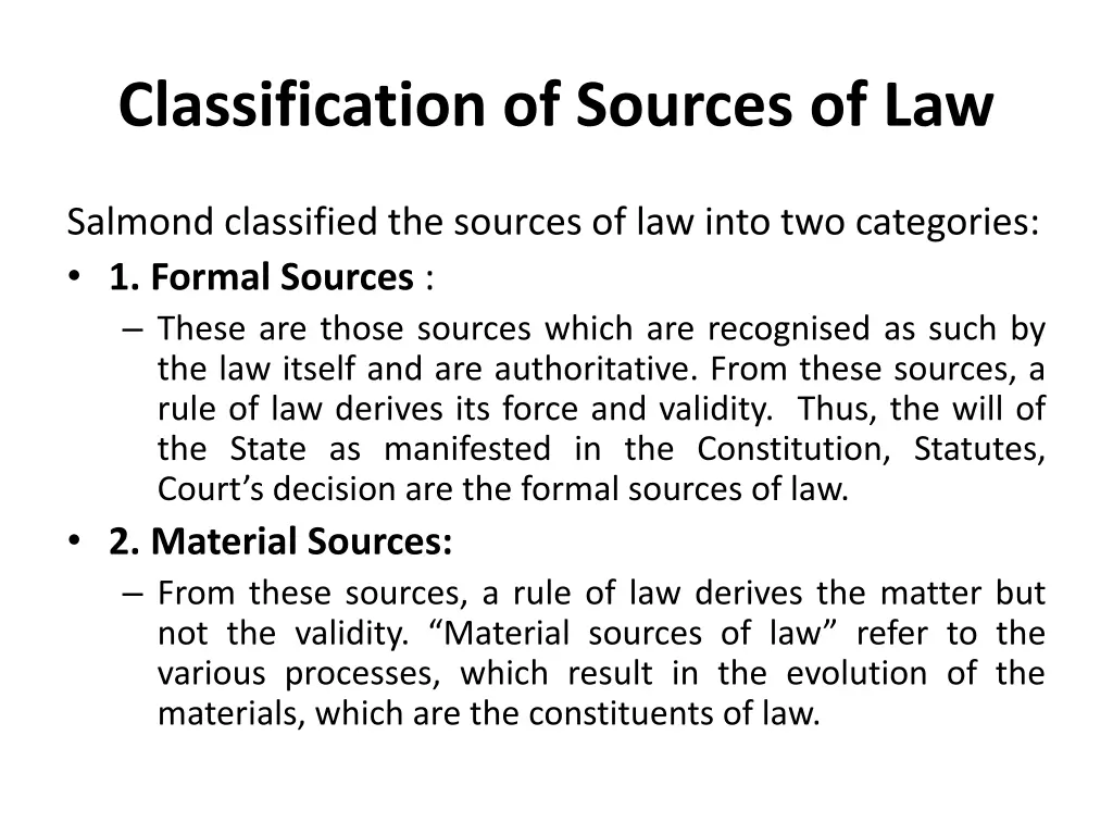 classification of sources of law