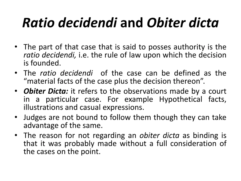 ratio decidendi and obiter dicta