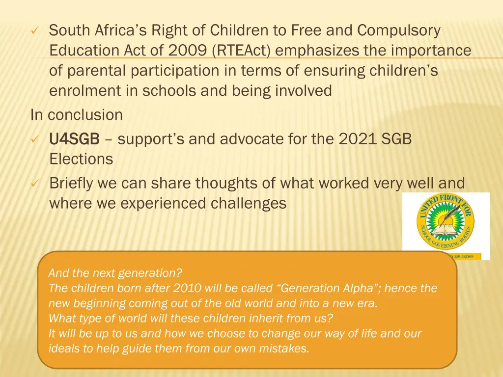 south africa s right of children to free