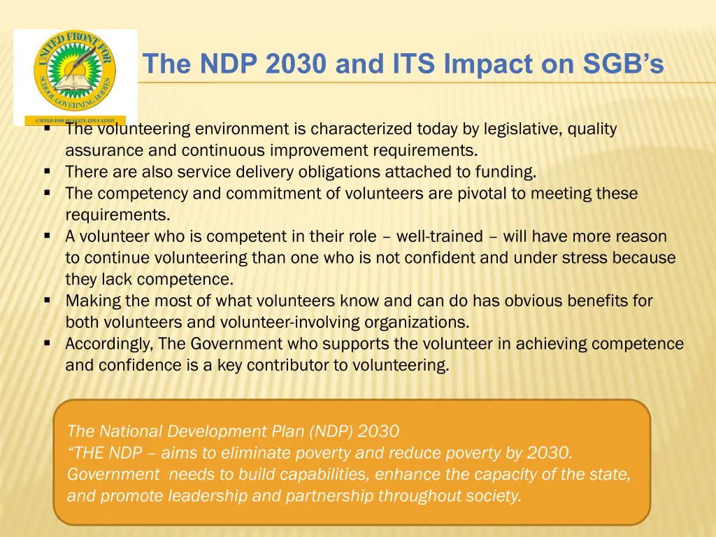 the ndp 2030 and its impact on sgb s 1