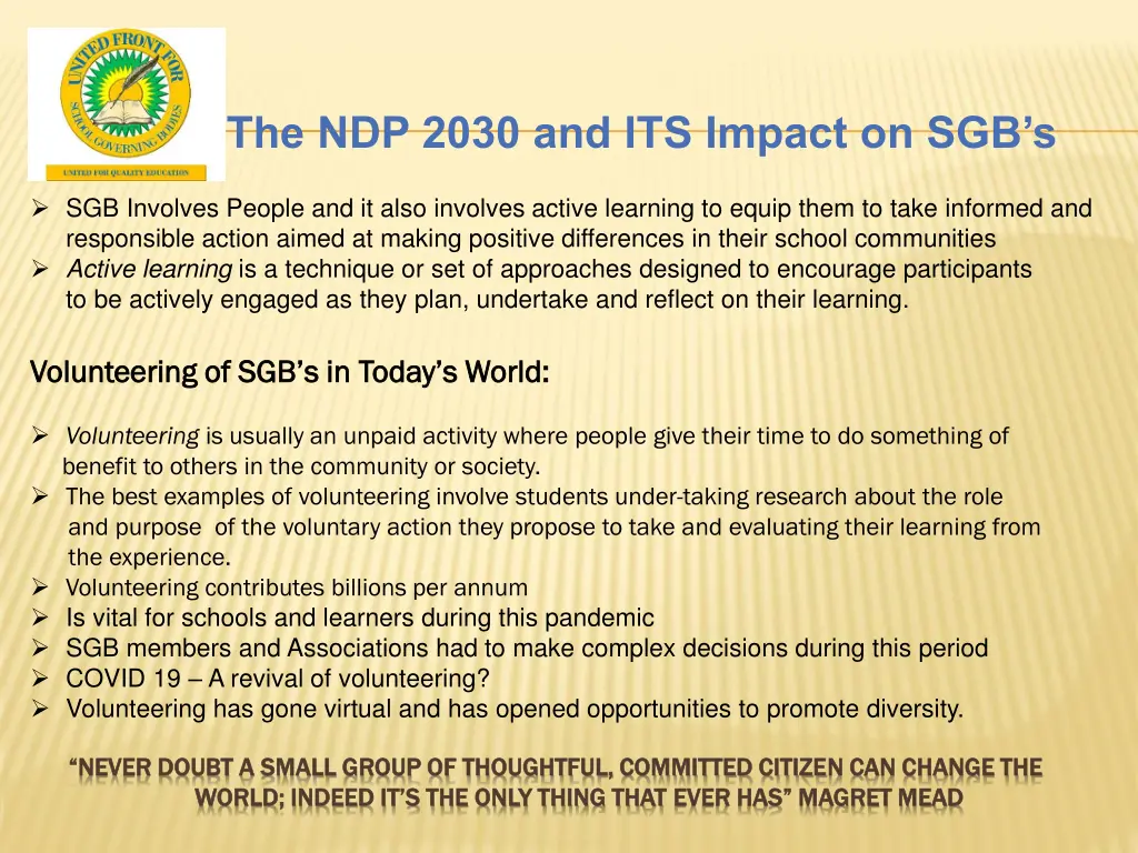 the ndp 2030 and its impact on sgb s