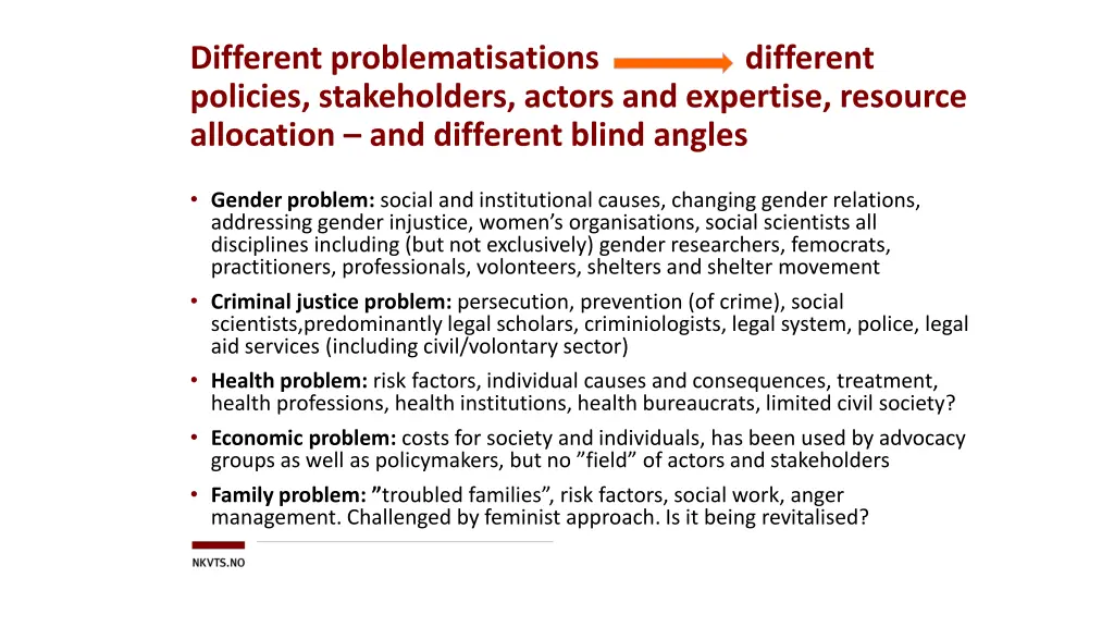 different problematisations policies stakeholders