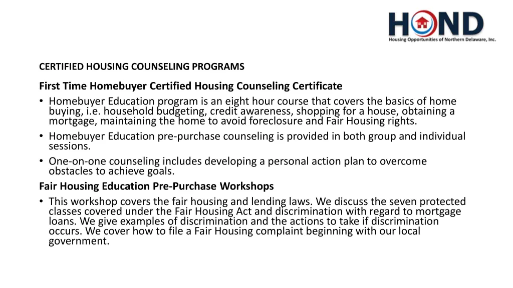 certified housing counseling programs