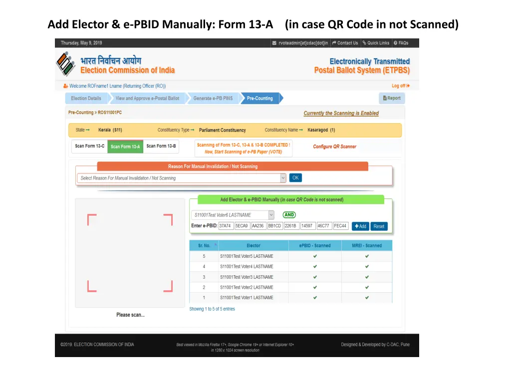 add elector e pbid manually form 13 a in case