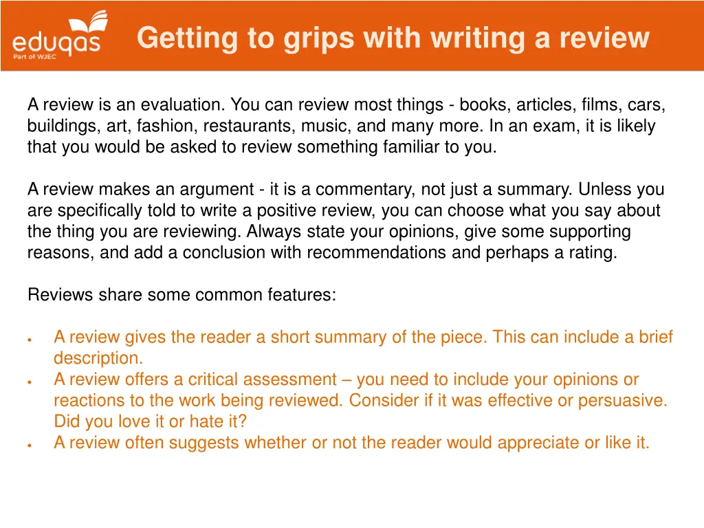 getting to grips with writing a review