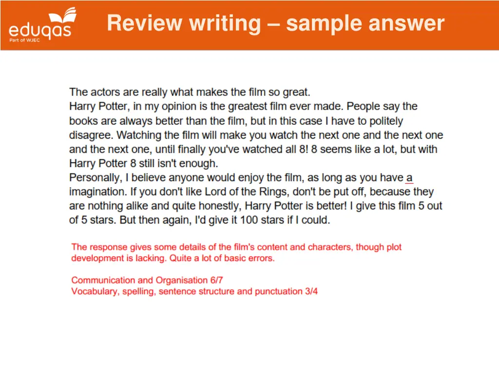 review writing sample answer 2