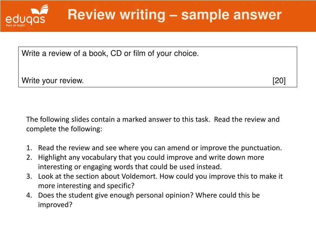 review writing sample answer