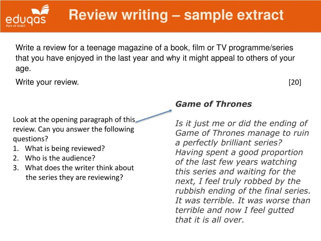 review writing sample extract