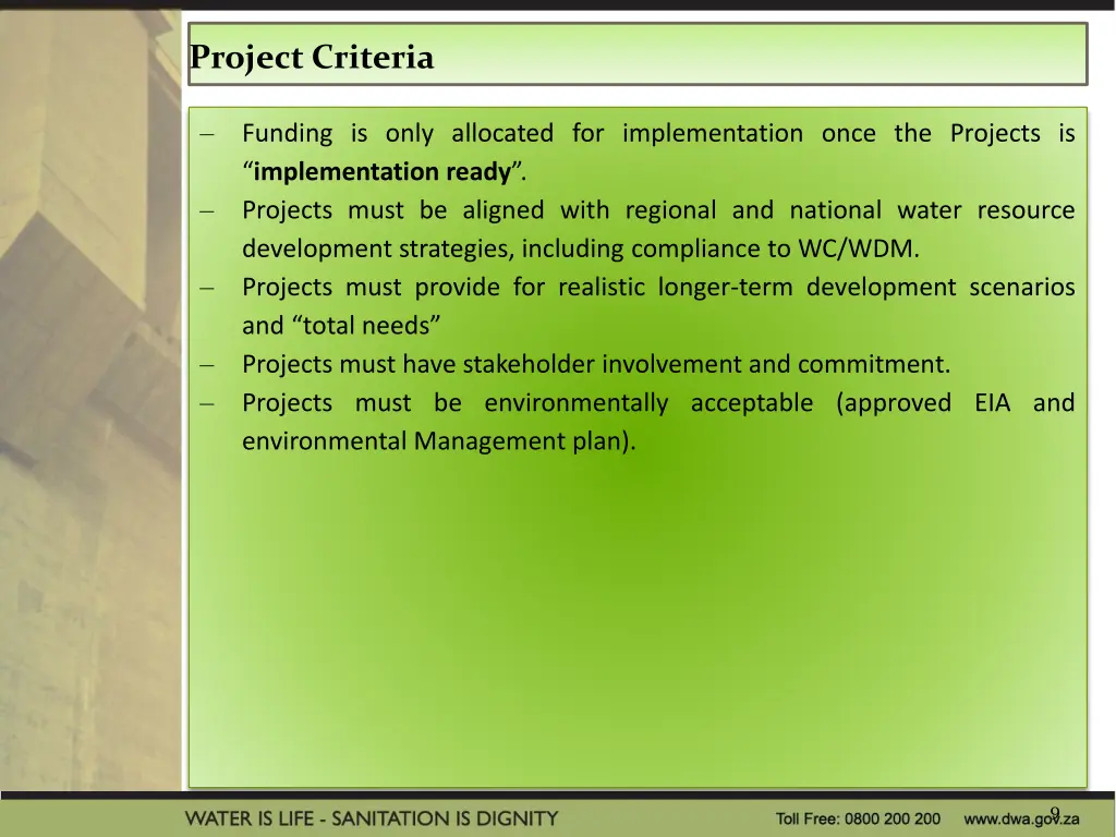 project criteria