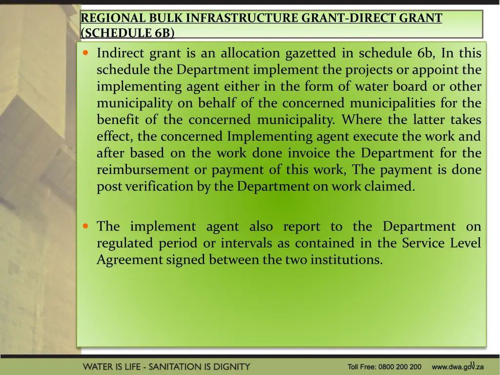 regional bulk infrastructure grant direct grant 1