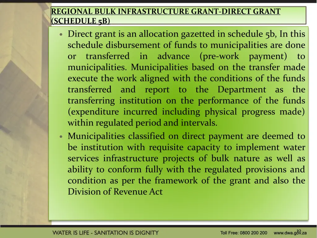 regional bulk infrastructure grant direct grant