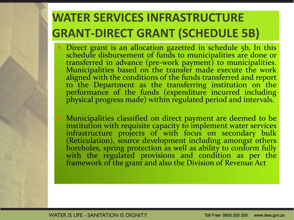 water services infrastructure grant direct grant