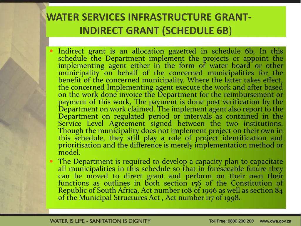 water services infrastructure grant indirect