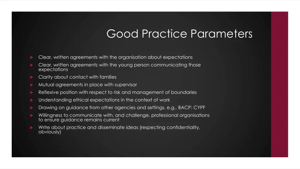 good practice parameters