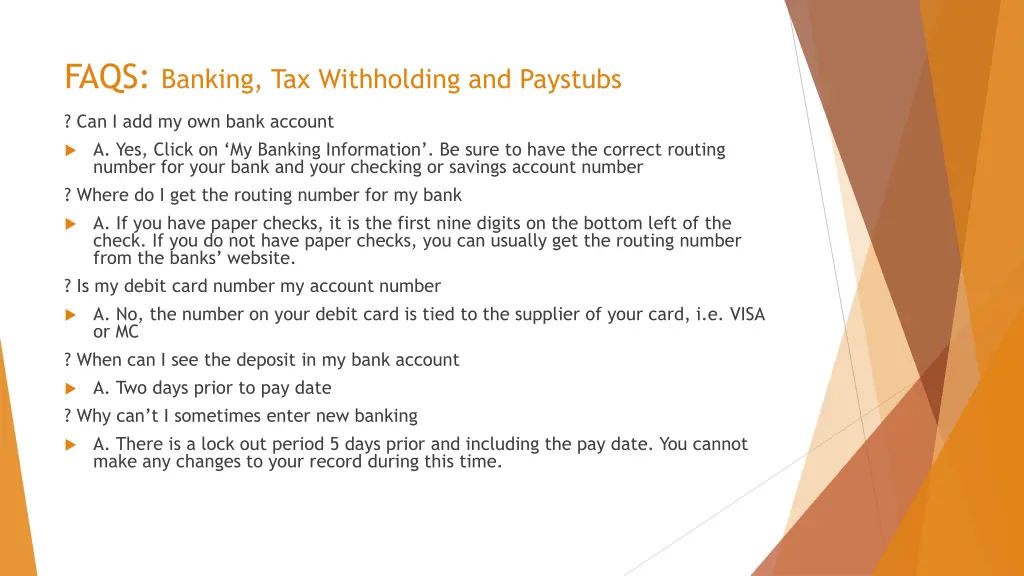 faqs banking tax withholding and paystubs