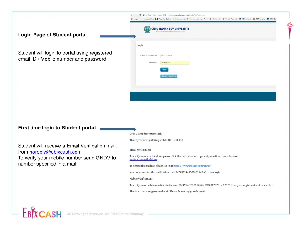 login page of student portal