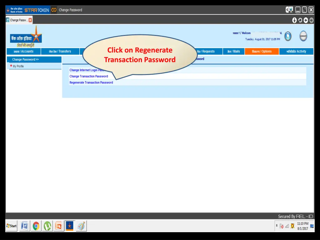 click on regenerate transaction password