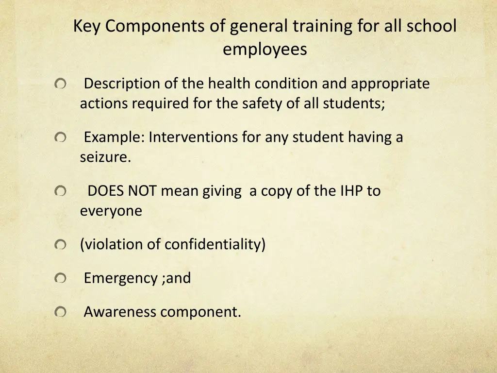 key components of general training for all school