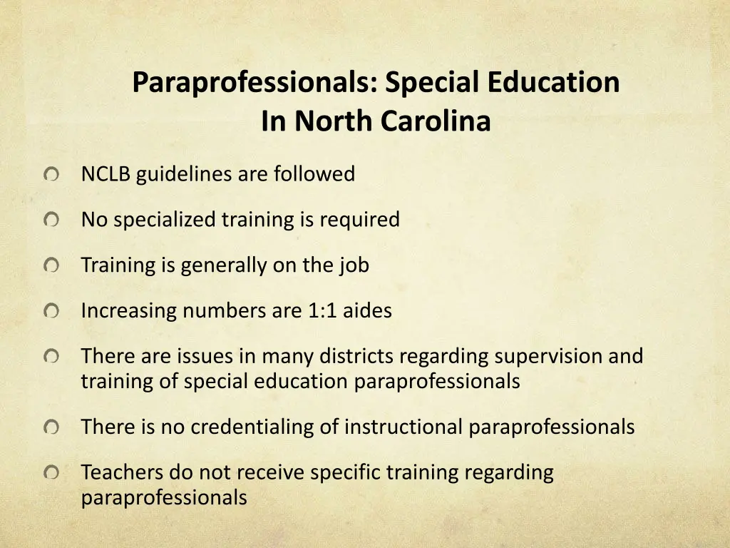 paraprofessionals special education in north