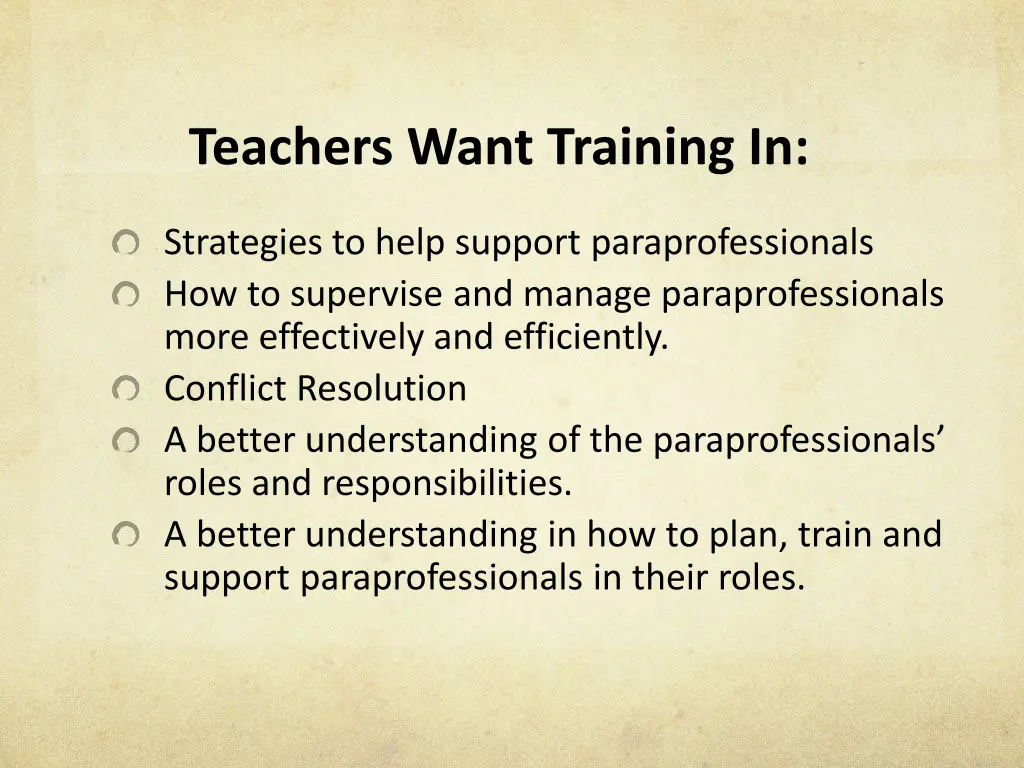 teachers want training in