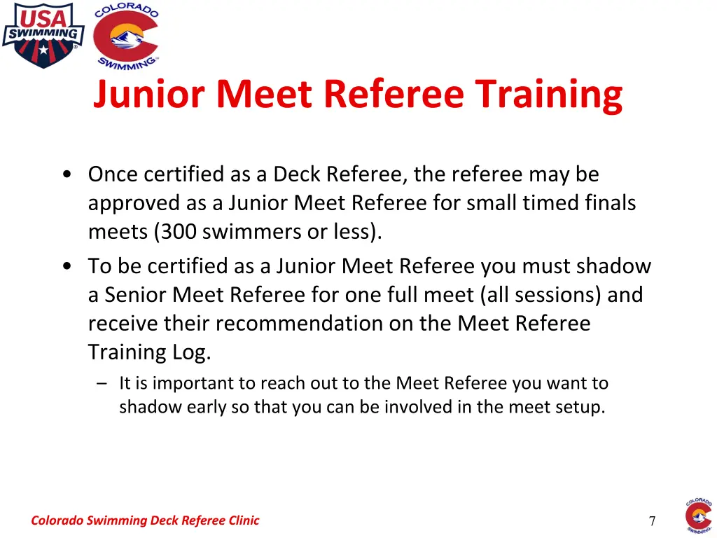 junior meet referee training