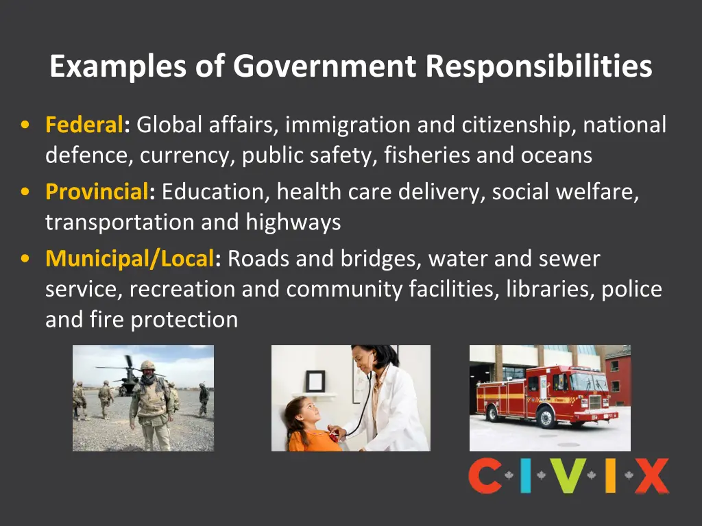 examples of government responsibilities