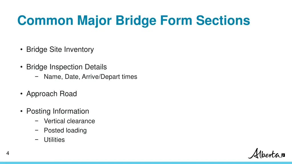 common major bridge form sections