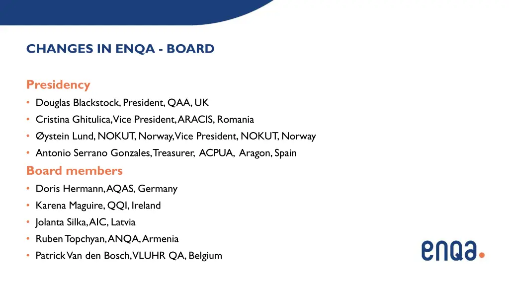 changes in enqa board