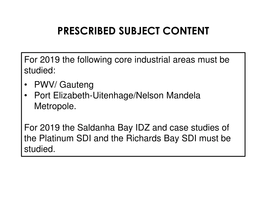 prescribed subject content