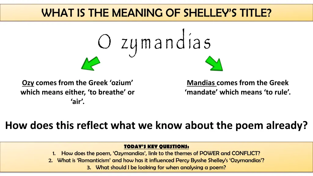 what is the meaning of shelley s title o zymandias