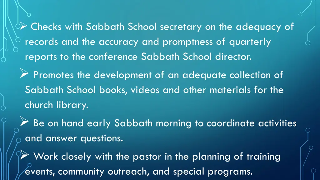 checks with sabbath school secretary