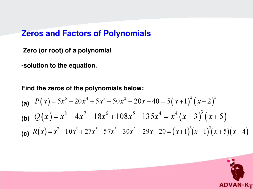 zeros and factors of polynomials