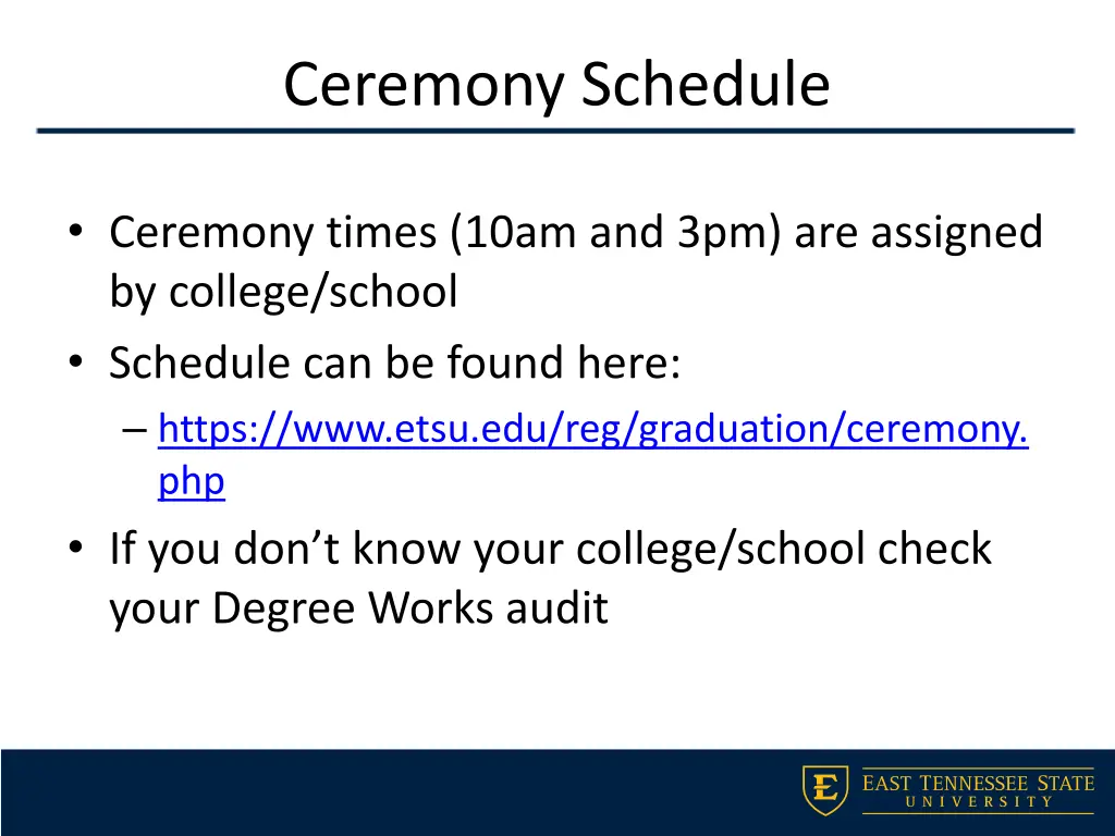 ceremony schedule