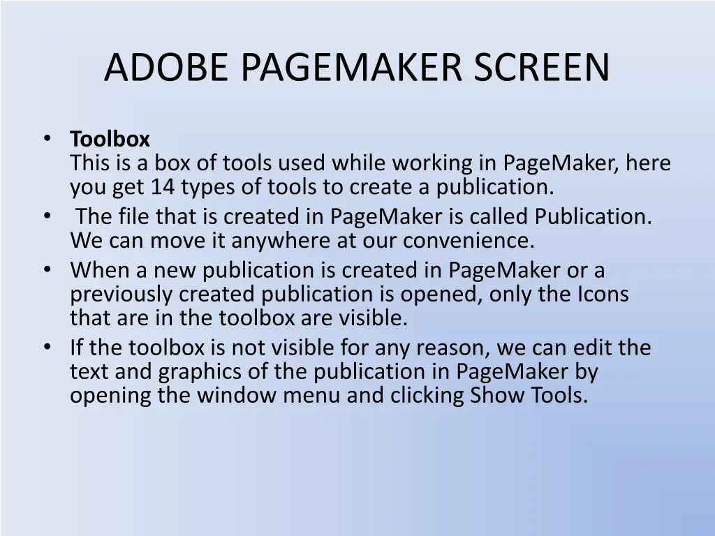 adobe pagemaker screen