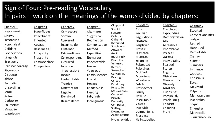 sign of four pre reading vocabulary in pairs work