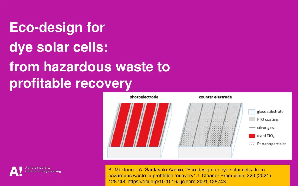 eco design for dye solar cells from hazardous