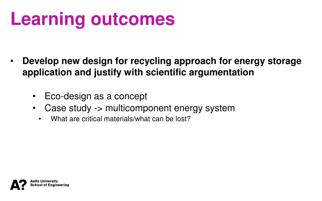 learning outcomes