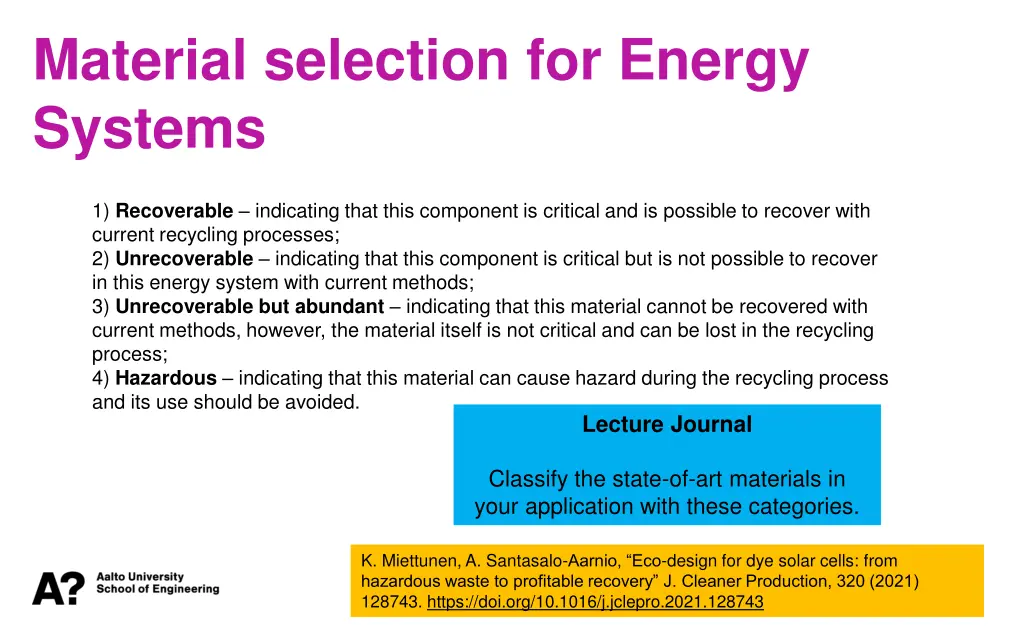 material selection for energy systems