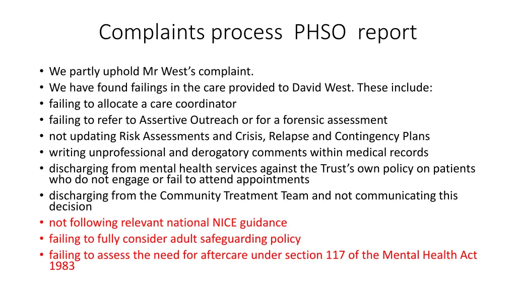 complaints process phso report