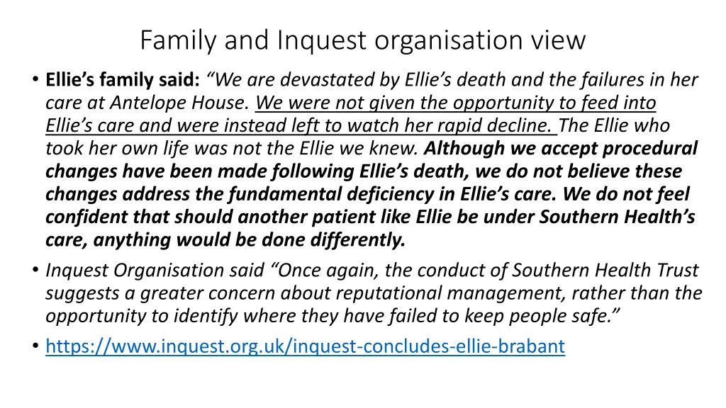 family and inquest organisation view ellie