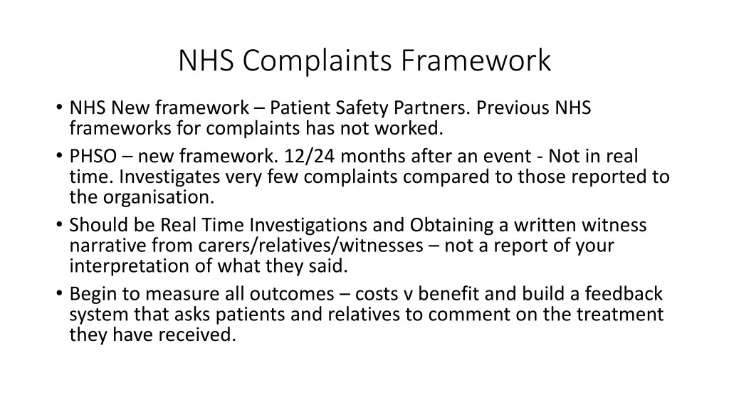 nhs complaints framework