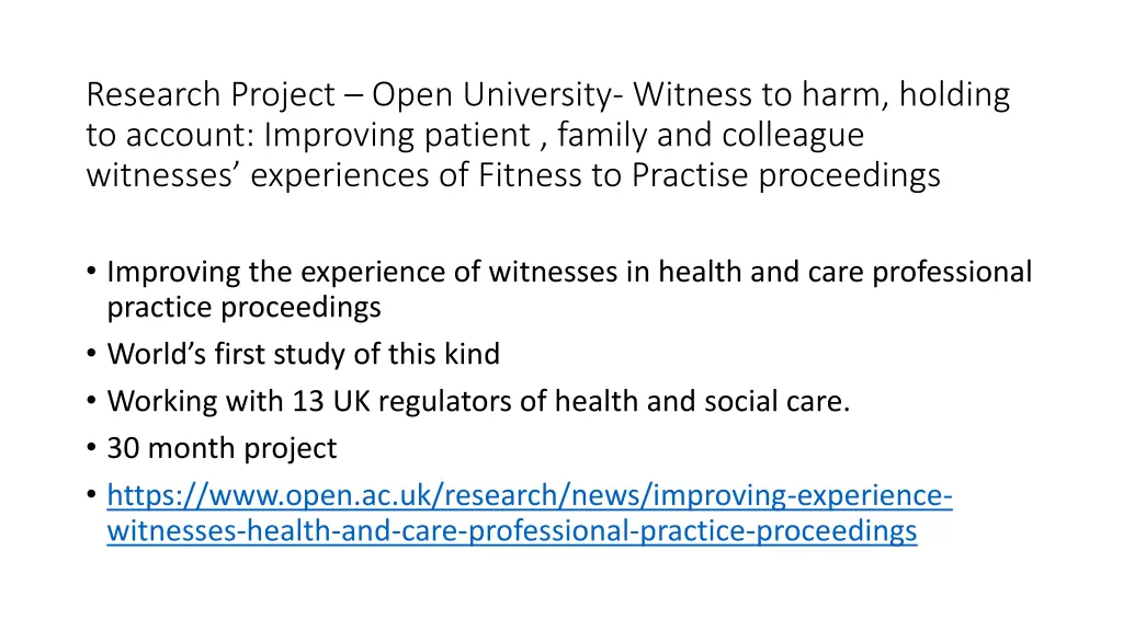 research project open university witness to harm