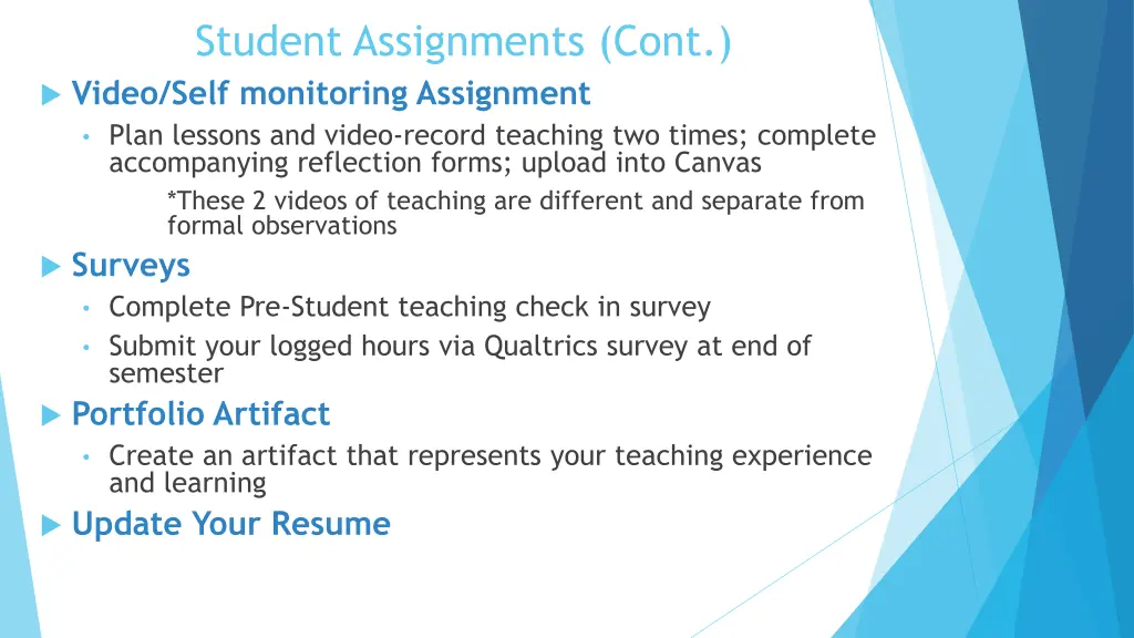 student assignments cont video self monitoring