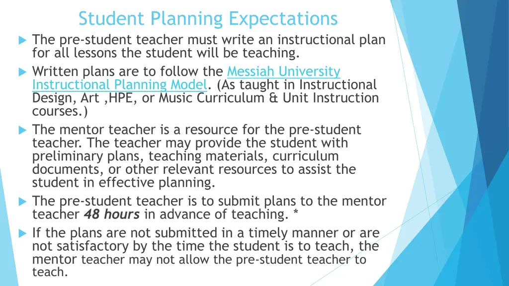 student planning expectations the pre student