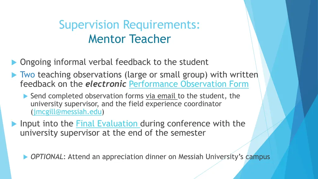 supervision requirements mentor teacher