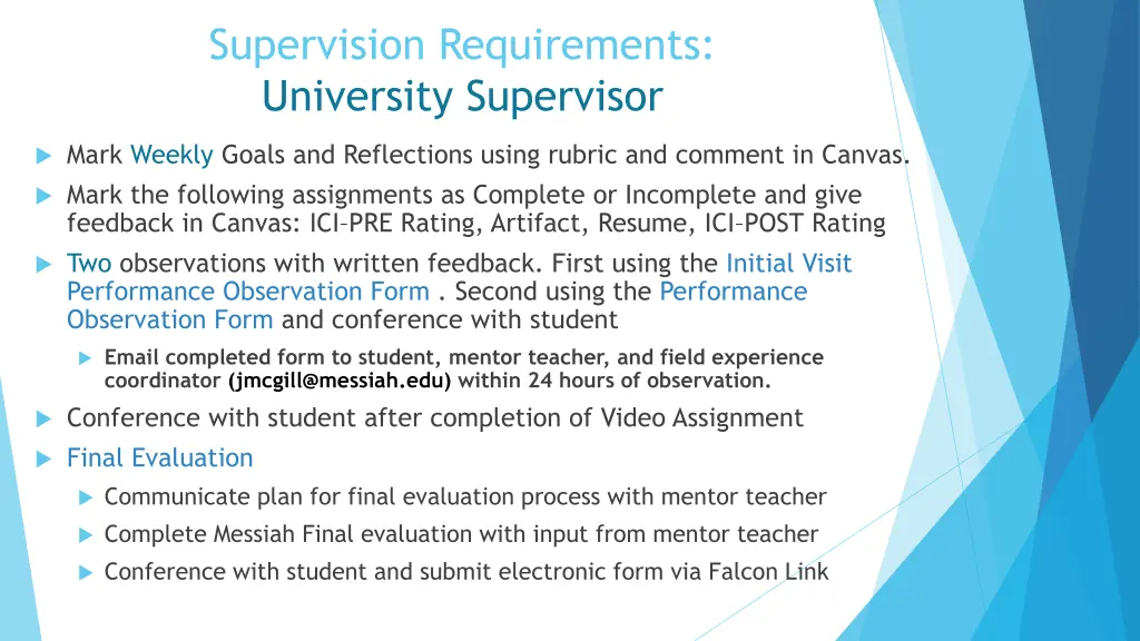 supervision requirements university supervisor