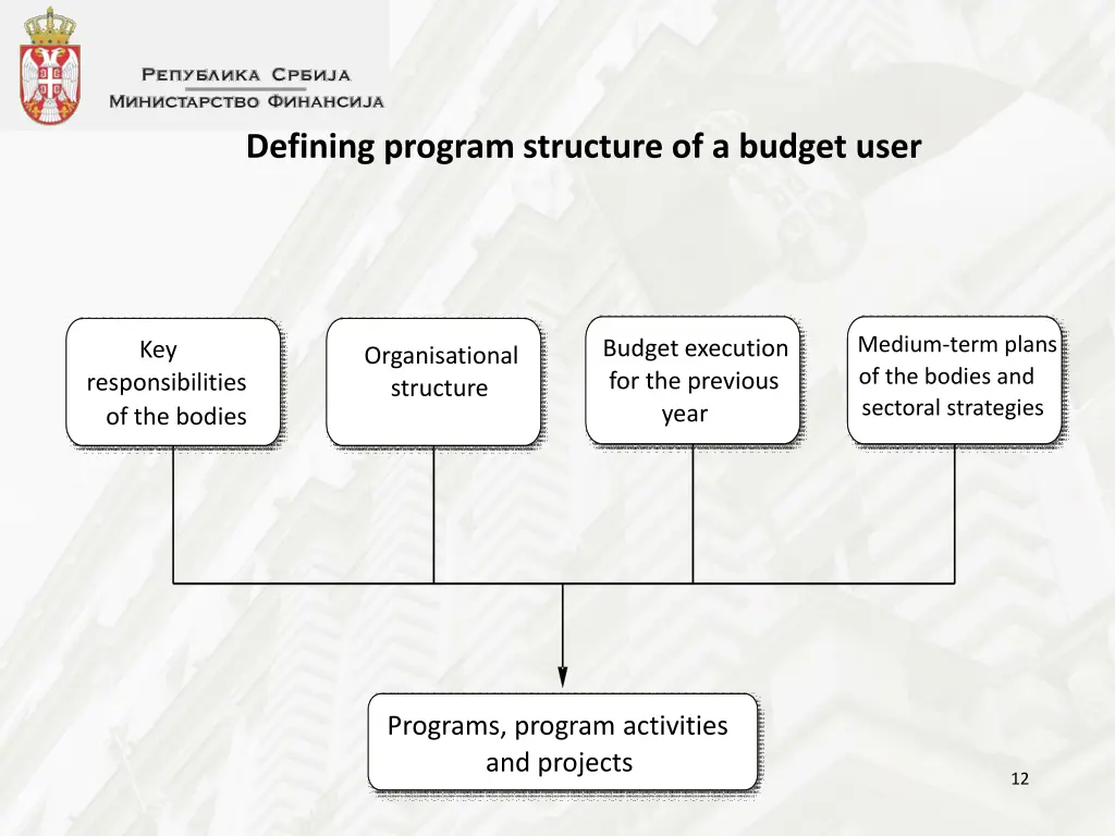 defining program structure of a budget user