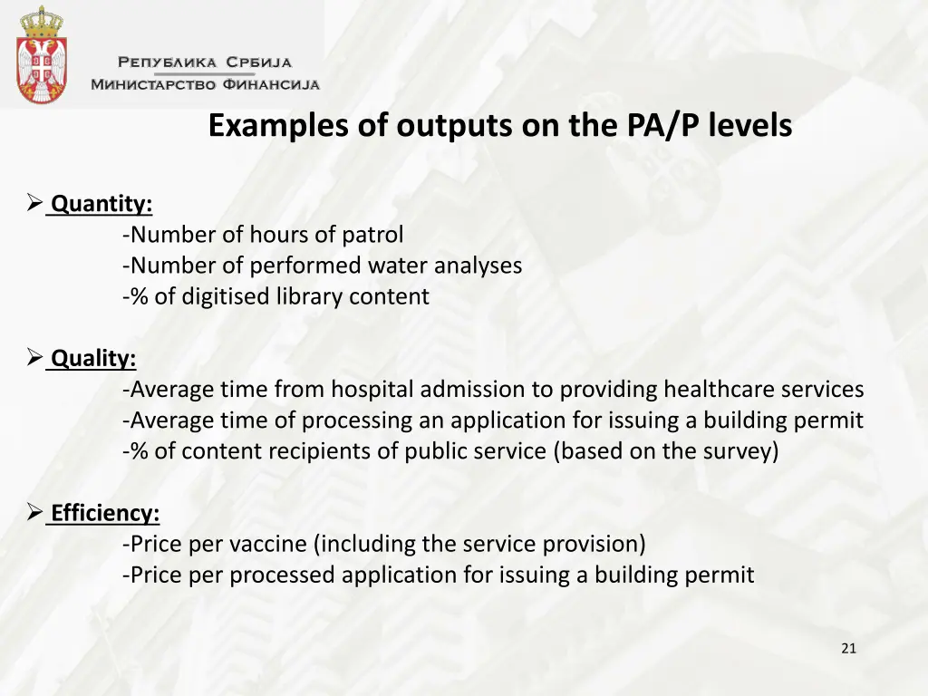 examples of outputs on the pa p levels