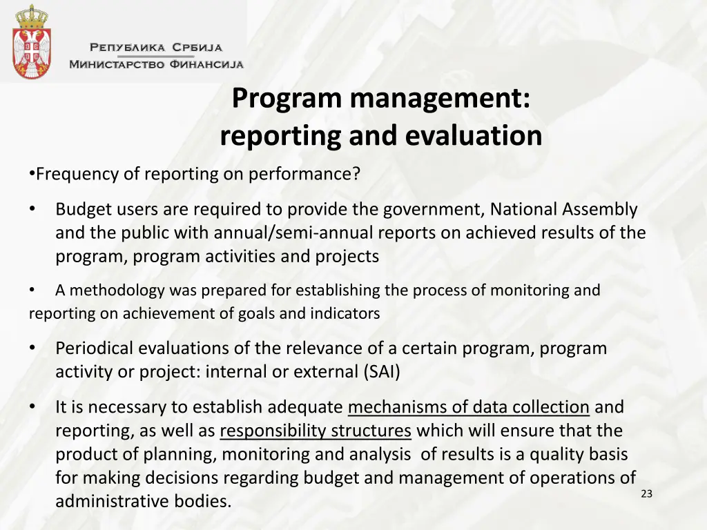 program management reporting and evaluation