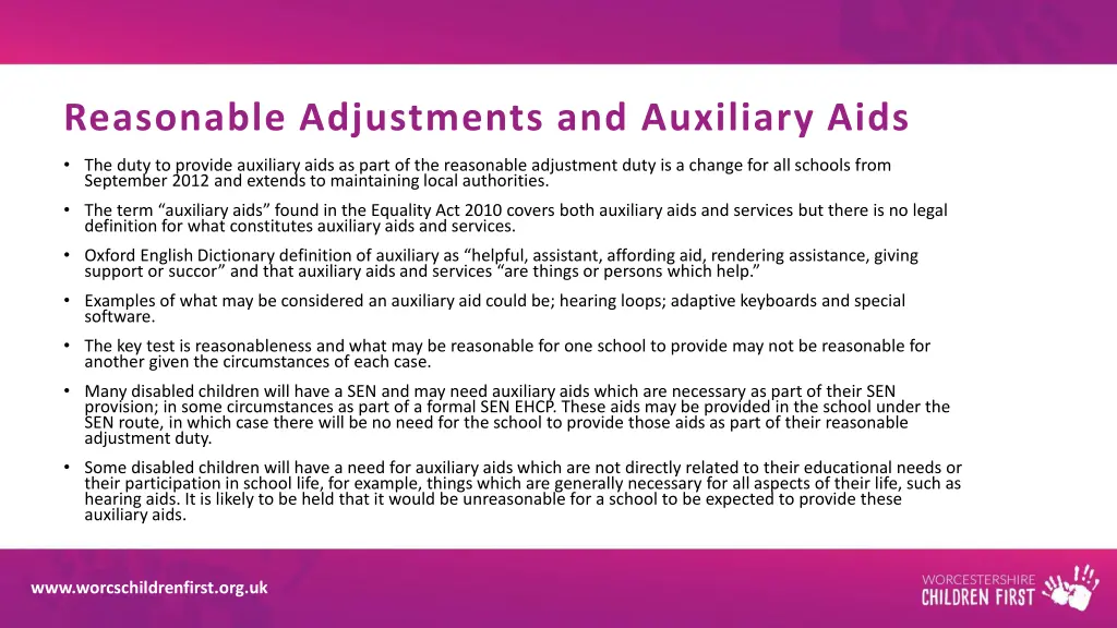 reasonable adjustments and auxiliary aids